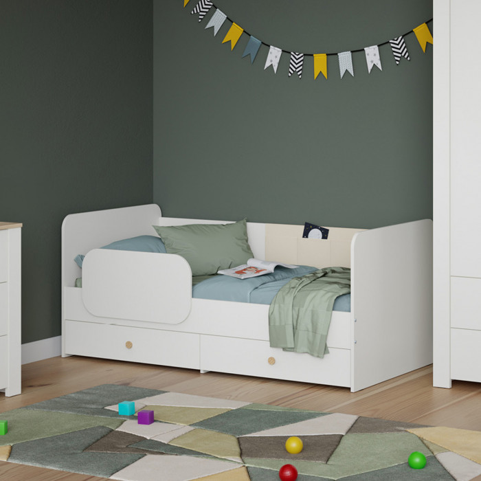 Джастин 11.55 Кровать, цвет белый шагрень, ШхГхВ 163,8х84х70,6 см., сп. м. 800х1600 мм., б/м, осн. есть, макс. нагрузка 80 кг., два выдвижных ящика