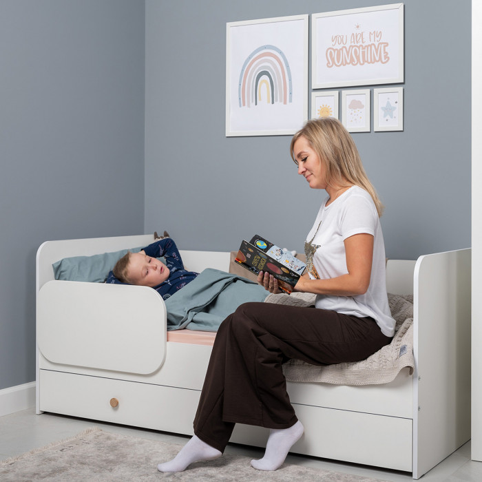 Джастин 11.55 Кровать, цвет белый шагрень, ШхГхВ 163,8х84х70,6 см., сп. м. 800х1600 мм., б/м, осн. есть, макс. нагрузка 80 кг., два выдвижных ящика