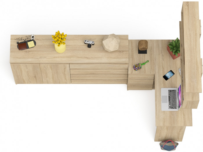 Мори компьютерный стол МС-16 левый + Комод МК1600.1 + Полка 1200, дуб сонома