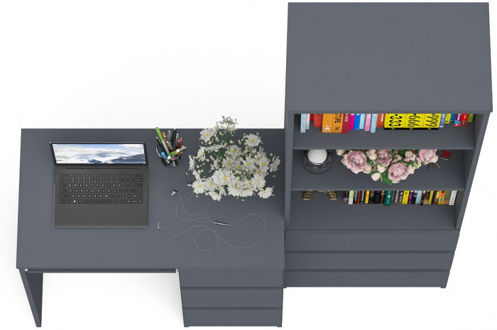 Мори компьютерный стол МС-6 правый + Стеллаж МСТ600.3, графит