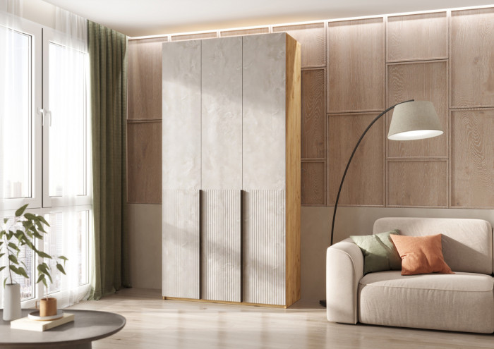 Марвэл Шкаф 3-х створчатый 1200, с доп.ящиками, Дуб крафт/Мальта