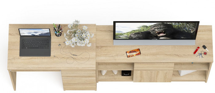 Мори Стол компьютерный МС-6 правый + Тумба МТВ1204.1, цвет дуб сонома, ШхГхВ 210,4х50х76,6 см., выдвижные ящики справа, НЕ универсальная сборка