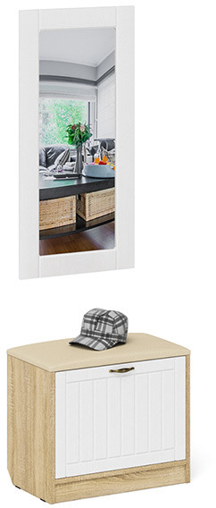 Прихожая П-6 Тумба + Зеркало, дуб сонома/фасады МДФ белое дерево фрезеровка прованс