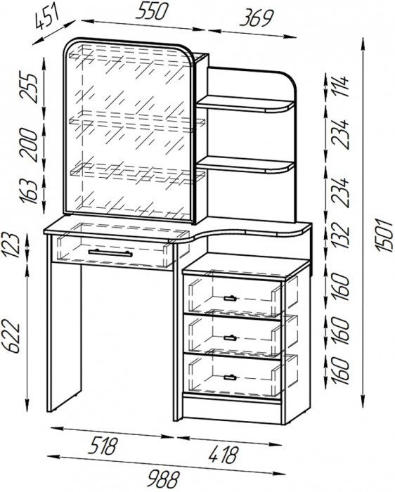 Трюмо 4-25101дкс/скан.д.б. Верона, дуб крафт серый/скандинавское дерево белое
