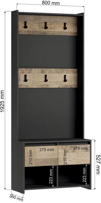 Вешалка Денвер, Графит, Дуб гранж песочный
