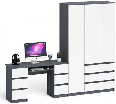 Мори компьютерный стол МС-2 + Шкаф МШ1200.1, графит/белый