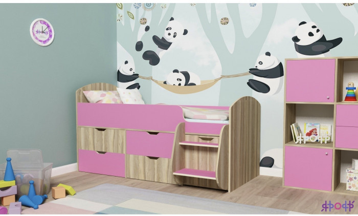 Кровать-чердак Малыш 7 (Дуб молочный/Ирис)