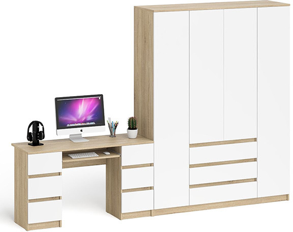 Мори Стол компьютерный МС-2 + Шкаф МШ1600.1, цвет дуб сонома/белый, ШхГхВ 295,8х50,4х209,6 см., универсальная сборка
