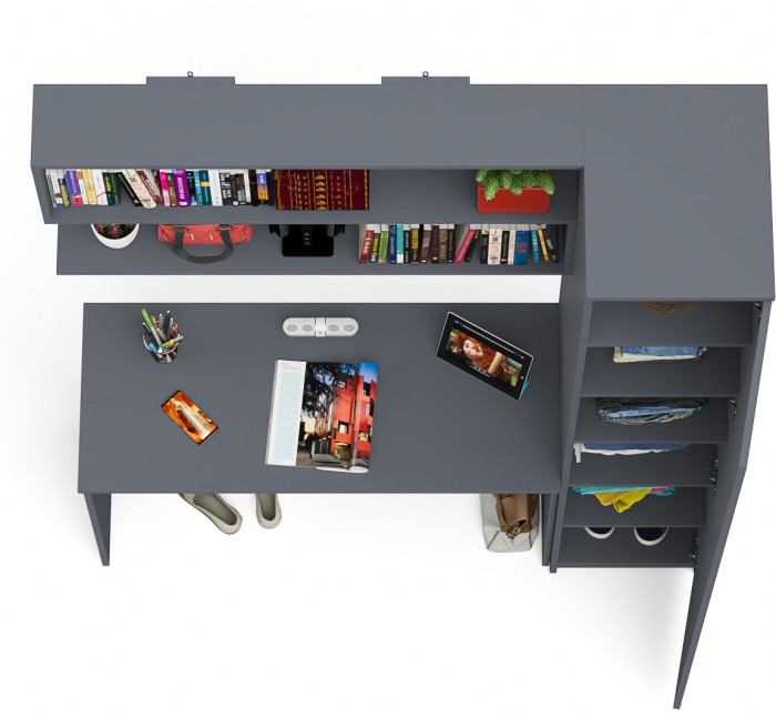 Мори Стол письменный МСП1200.1 + Пенал МШ400.1 + Полка 1200, цвет графит, ШхГхВ 160,8х50,4х209,6 см., универсальная сборка