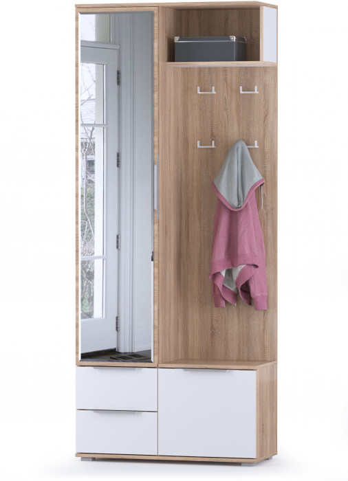 Куба Прихожая 18, цвет дуб сонома/белый премиум, ШхГхВ 112,3х38,3х210,6 см., универсальная сборка