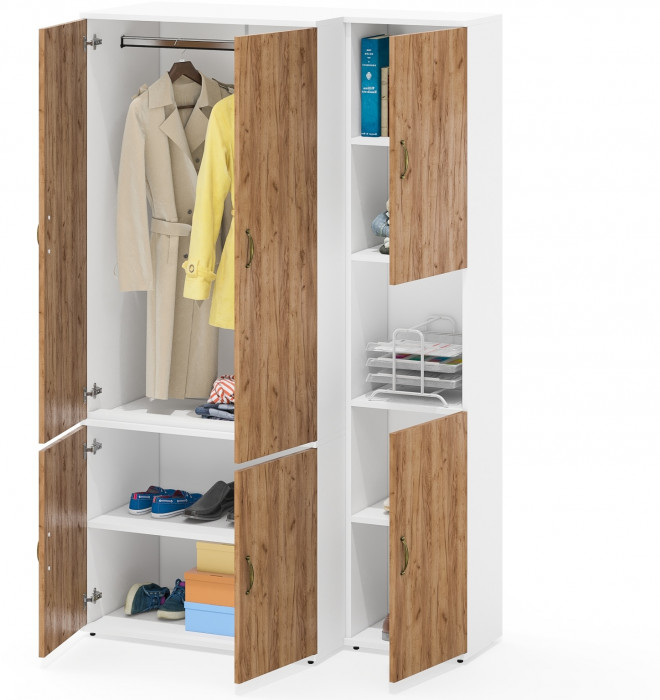 Лидер-8 Модуль Пенал + Шкаф МД 19Б, цвет белый шагрень/крафт золото, ШхГхВ 120х50х190 см., универсальная сборка