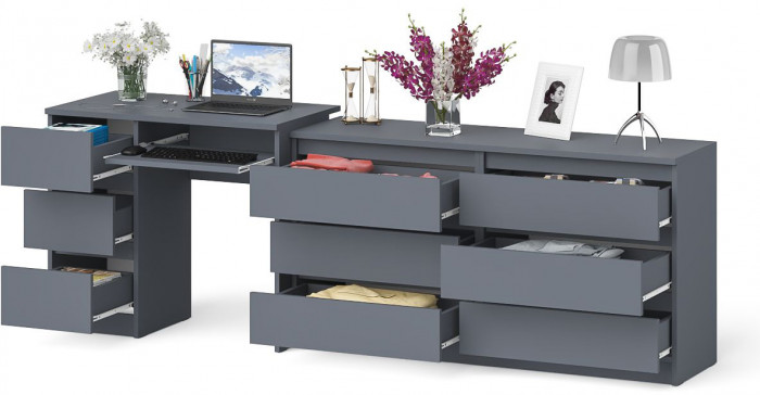 Мори компьютерный стол МС-6 левый + Комод МК1380.6, графит