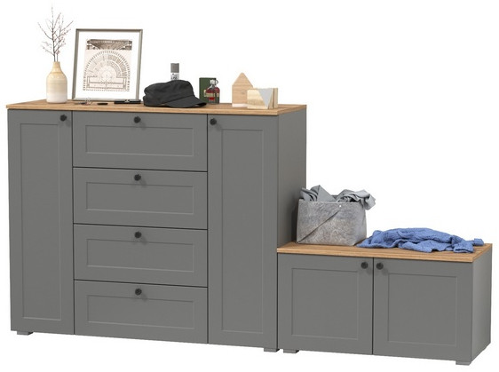 Остин 16.221 Комод + 13.257 Тумба, серый графит/дуб крафт золотой