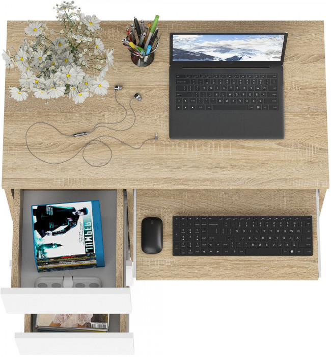 Мори Стол компьютерный МС-6 левый, цвет дуб сонома/белый, ШхГхВ 90х50х76,6 см., выдвижные ящики слева, НЕ универсальная сборка