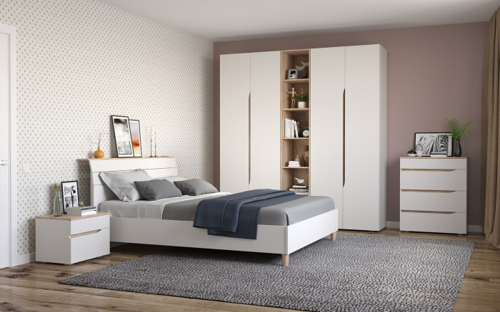 Муссон Спальня № 15, цвет белый/дуб эндгрейн элегантный, ортопед, сп. м. 1600х2000 мм., б/м