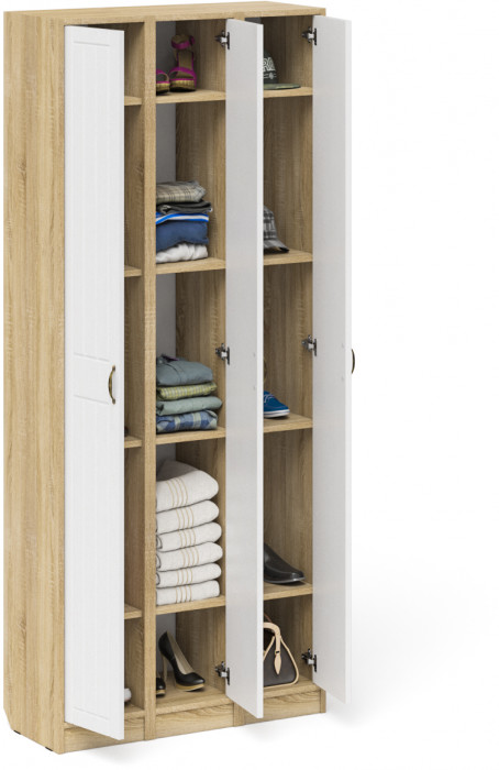 Прихожая П-6 Пенал 3 штуки, цвет дуб сонома/фасады МДФ белое дерево фрезеровка прованс, ШхГхВ 90х35х210 см., универсальная сборка