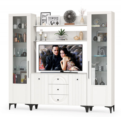 Валенсия Гостиная № 101, ЛДСП белый шагрень/МДФ белый шагрень