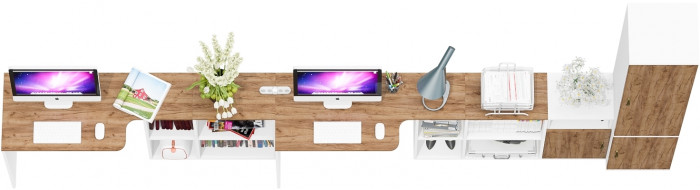 Лидер-8 Стол + Стол + Пенал МД 21Б + Тумба МД 3.19, белый шагрень/крафт золото