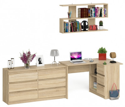 Мори компьютерный стол МС-16 правый + Комод МК1380.6 + Полка 1200, дуб сонома