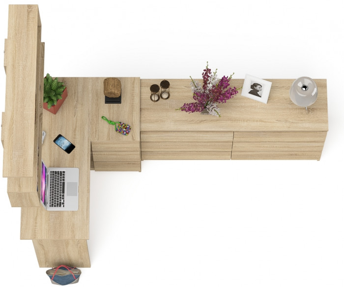 Мори компьютерный стол МС-16 правый + Комод МК1380.6 + Полка 1200, дуб сонома