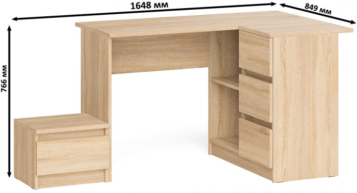 Мори компьютерный стол МС-16 правый + Тумба ТМП400.1, дуб сонома