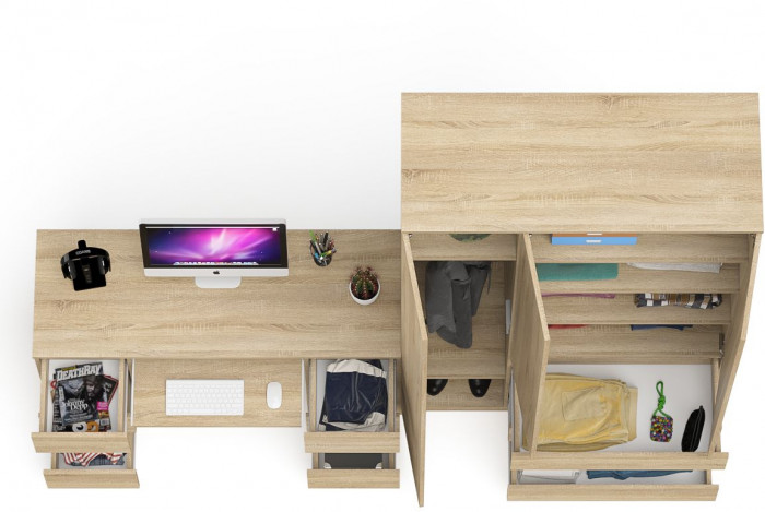 Мори компьютерный стол МС-2 + Шкаф МШ1200.1, дуб сонома