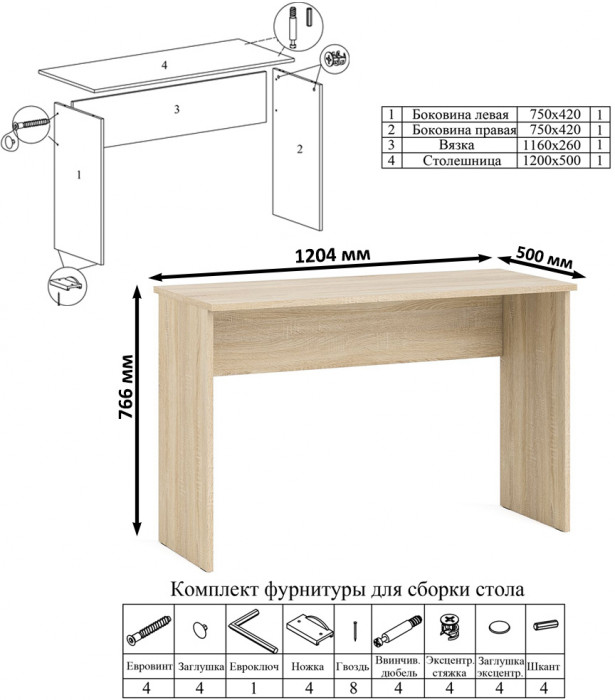 Мори письменный стол МСП1200.1 + Комод МК800.1, дуб сонома/белый