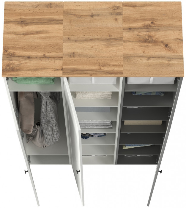 Остин 13.225 Шкаф-пенал 3 шт., белый шагрень/серый графит/дуб крафт золотой