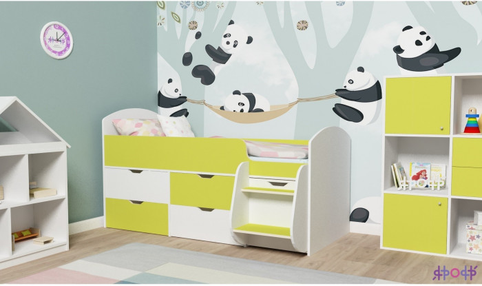 Кровать-чердак Малыш 7 (Белое дерево/Ирис)