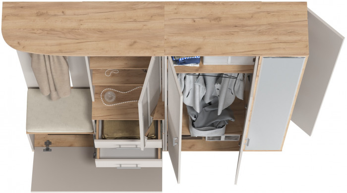 Прихожая Домино 5, цвет дуб крафт золотой/кашемир серый, ШхГхВ 188х36х202 см., универсальная сборка