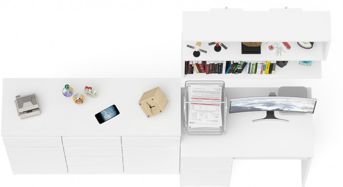 Мори компьютерный стол МС-1 левый + Комод МК1200.4 + Полка 900, белый