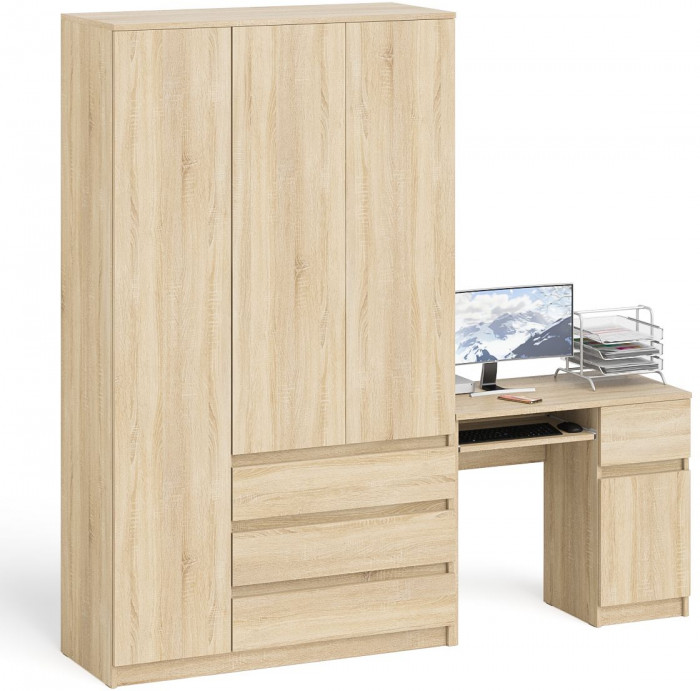 Мори компьютерный стол МС-1 правый + Шкаф МШ1200.1, дуб сонома