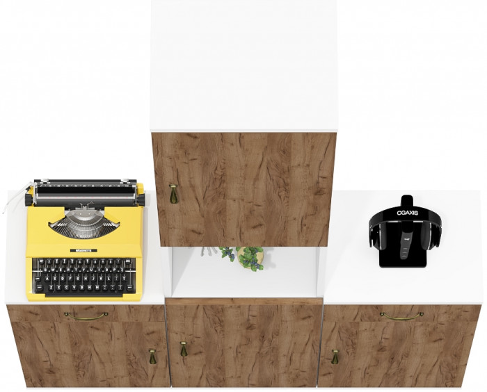 Лидер-8 Пенал + Тумба МД 3.15 + Тумба МД 3.15, цвет белый шагрень/крафт золото, ШхГхВ 120х30х190 см., универсальная сборка