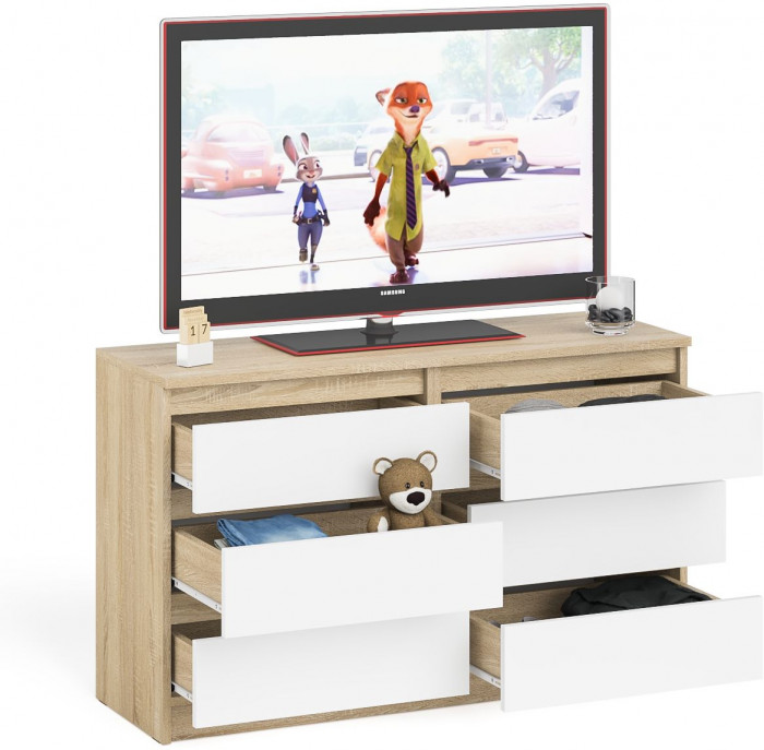 Мори Комод МК1200.6, цвет дуб сонома/белый, ШхГхВ 120,4х41х73 см.