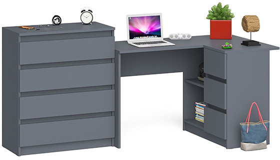 Мори компьютерный стол МС-16 правый + Комод МК800.4, графит