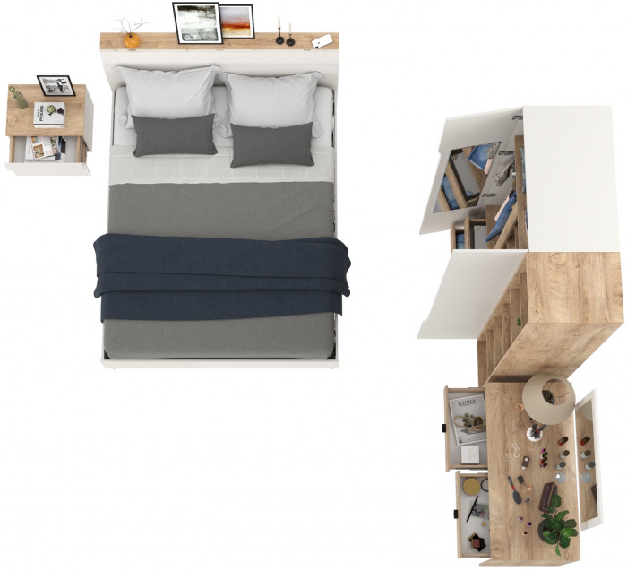 Муссон Спальня № 16, цвет белый/дуб эндгрейн элегантный, ортопед, сп. м. 1600х2000 мм., б/м