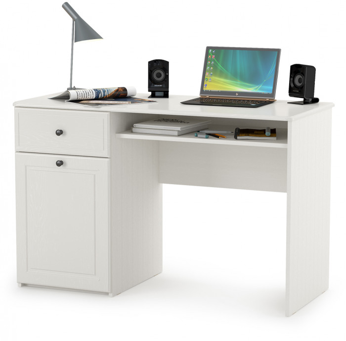 Роуз 12.148 письменный стол +12.148письменный стол, ЛДСП белый(тиснение Поры дерева)/МДФясень ваниль