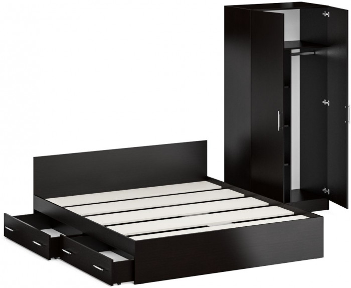 Кровать с ящиками 1800 + Шкаф 2-х створчатый Стандарт, венге