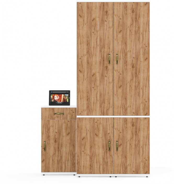 Лидер-8 Пенал МД 23Б + Пенал МД 23Б + Тумба МД 3.15, белый шагрень/крафт золото