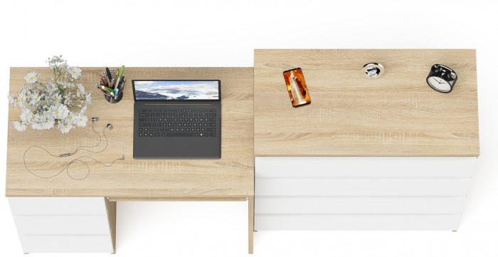 Мори компьютерный стол МС-6 левый + Комод МК800.4, дуб сонома/белый