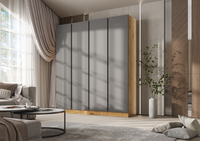 Келвин Шкаф 4-х створчатый 2000, Графит, Дуб Крафт