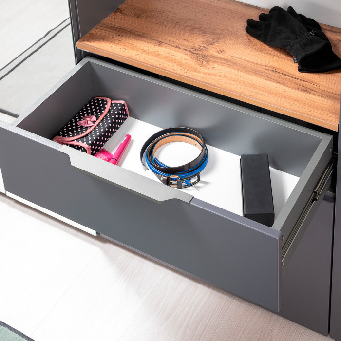 Октава 16.127 Тумба для обуви + 15.14.01 Вешалка + 15.14.02, серый графит/дуб крафт золотой/фасады МДФ серый графит