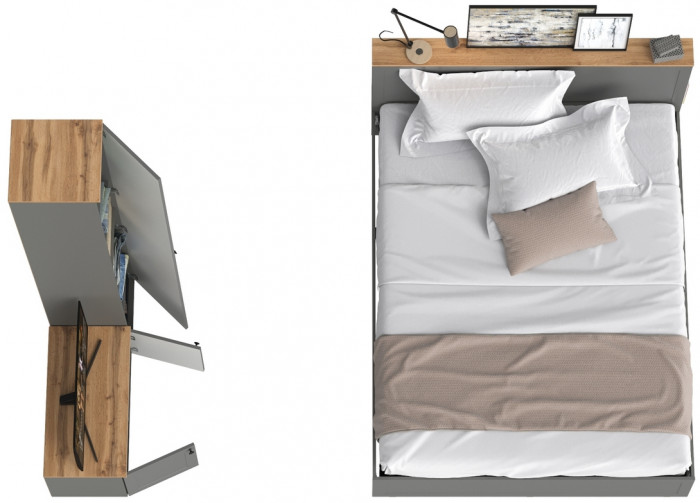 Остин 11.53 Кровать + ортопед + 13.227 Шкаф-пенал + 13.257 Тумба, серый графит/дуб крафт золотой