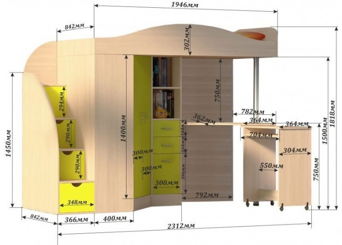 Кровать-чердак Юниор 4 (Винтерберг/Ясень Анкор темный)
