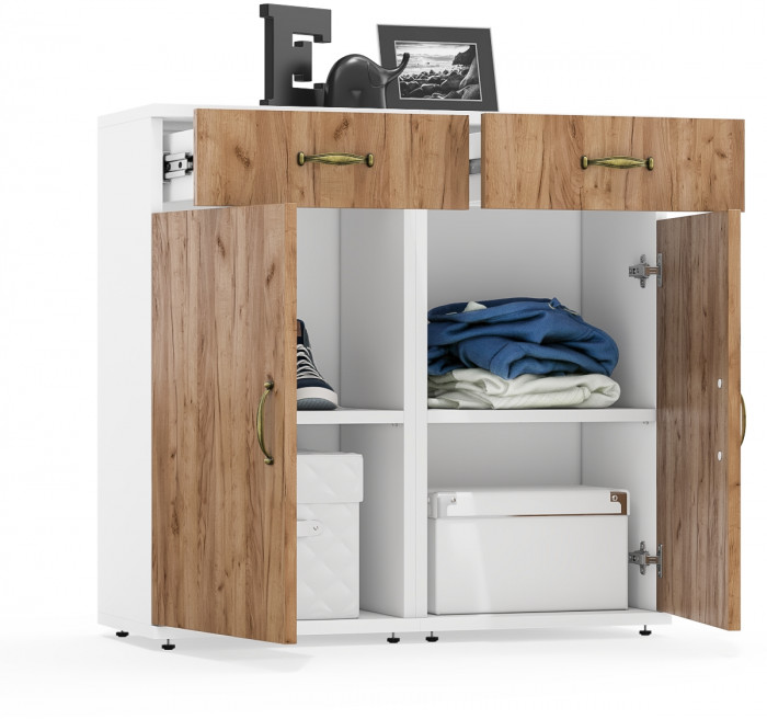 Лидер-8 Тумба МД 3.15 2 шт., цвет белый шагрень/крафт золото, ШхГхВ 80х30х75 см., универсальная сборка