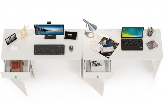 Роуз 12.148 письменный стол +12.148письменный стол, ЛДСП белый(тиснение Поры дерева)/МДФясень ваниль