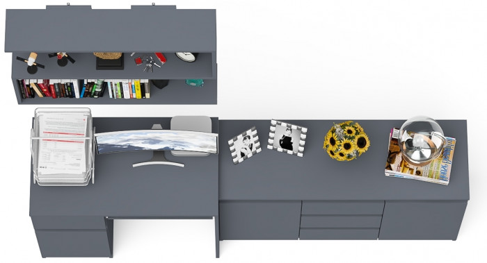 Мори Стол компьютерный МС-1 левый + Комод МК1200.3 + Полка 900, цвет графит, ШхГхВ 210,4х50х209,6 см., НЕ универсальная сборка