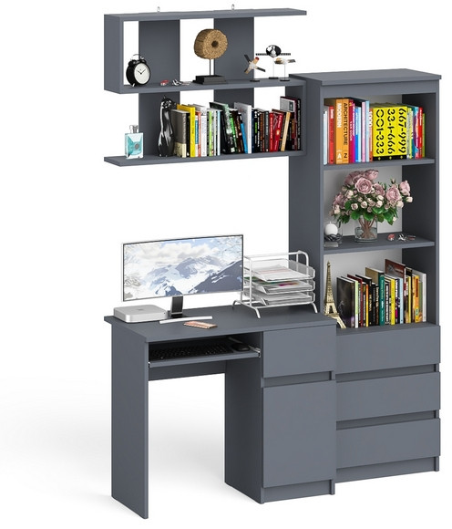 Мори Стол компьютерный МС-6 левый + Комод МК800.1 + Полка 900, цвет графит, ШхГхВ 170,4х50х209,6 см., НЕ универсальная сборка