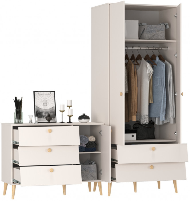 Афина Спальня Шкаф 2-х дверный + Комод с дверкой и тремя ящиками, кашемир серый