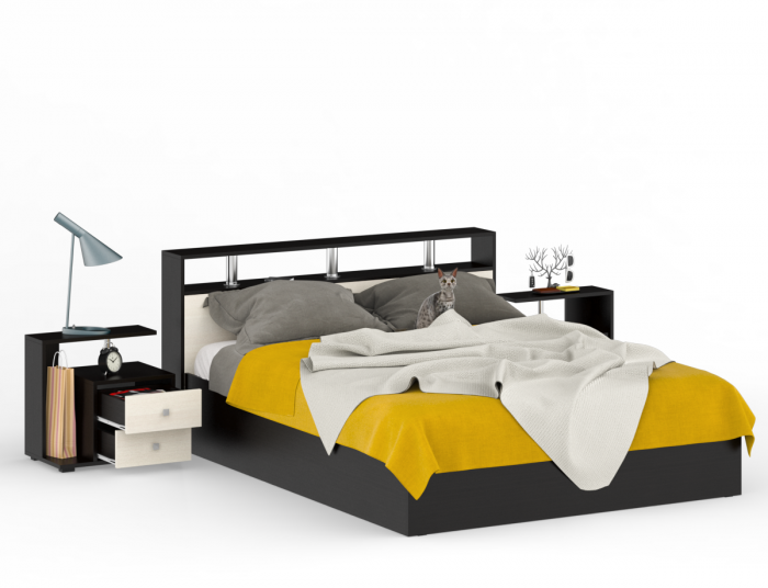 Камелия Кровать 1600 + две тумбы, венге/дуб лоредо